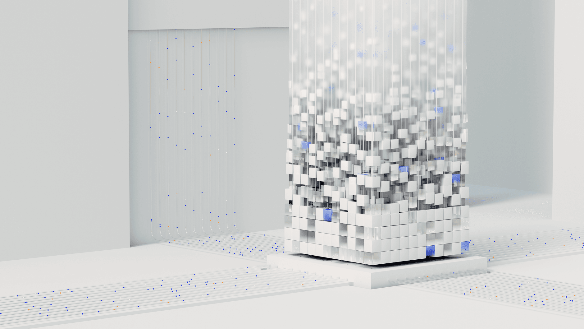 Abstrakcyjna sieć neuronowa 3D symbolizująca przyszłość architektury IT